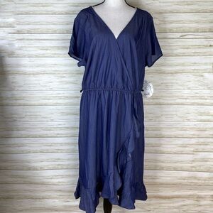 NWT Naif Blue Chambray Flutter Sleeve Wrap Dress